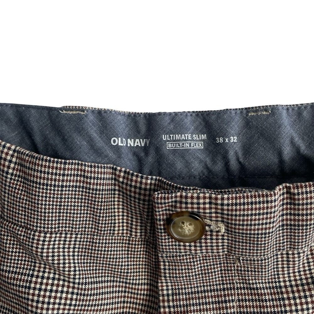 Old Navy Mens 38x32 Ultimate Slim Plaid Pants Built In Flex Stretch Chino - Picture 4 of 11
